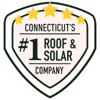 5 star badge that reads “Connecticut’s #1 Roof and Solar Company”