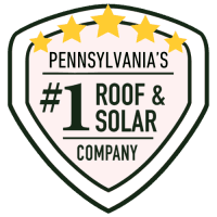 Badge with five gold stars and text reading “Pennsylvania’s #1 Roof & Solar Company”
