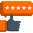 5 star reviews and a thumbs up