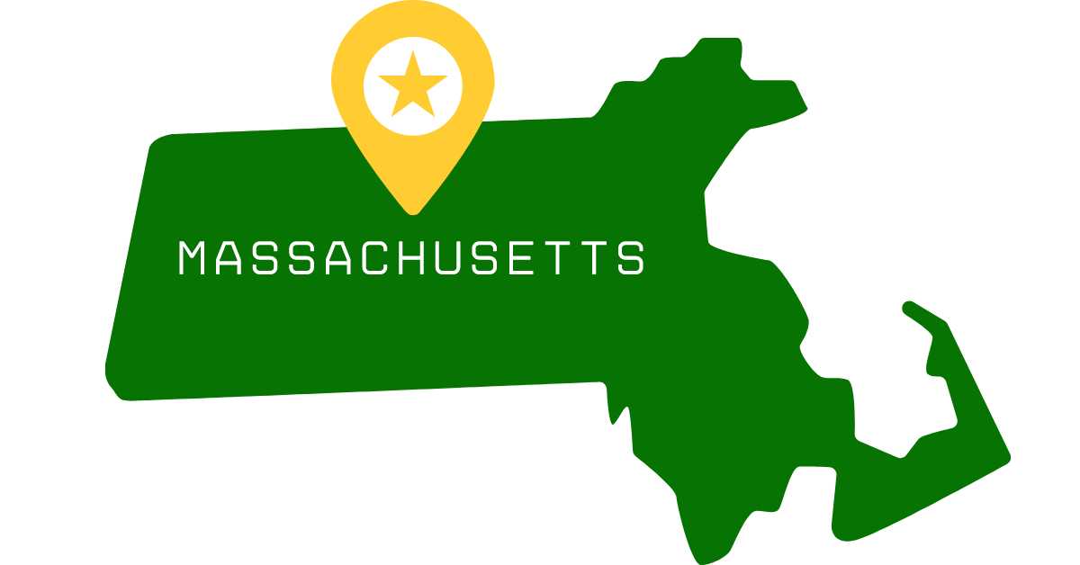 A map of Massachusetts with a pin over the Worcester Area. 