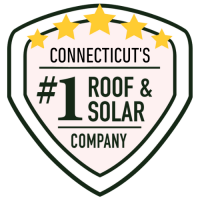 5 star badge that reads "Connecticut's #1 Roof and Solar Company"