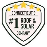 CT – ROOF – BADGE (2) 5 star badge that reads "Connecticut's #1 Roof and Solar Company"