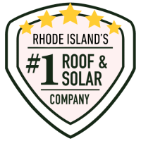 Rhode Island's #1 roof and solar company badge with four gold stars, emphasizing top solar energy solutions and expert roofing services in Rhode Island.
